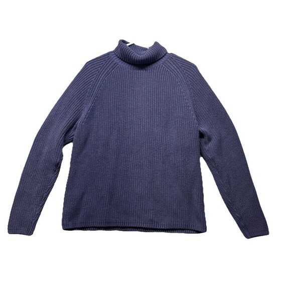 Lands' End Sweaters - Lands End Women’s Size Large 14-16 Blue Cotton Ribbed Chunky Knit Turtleneck